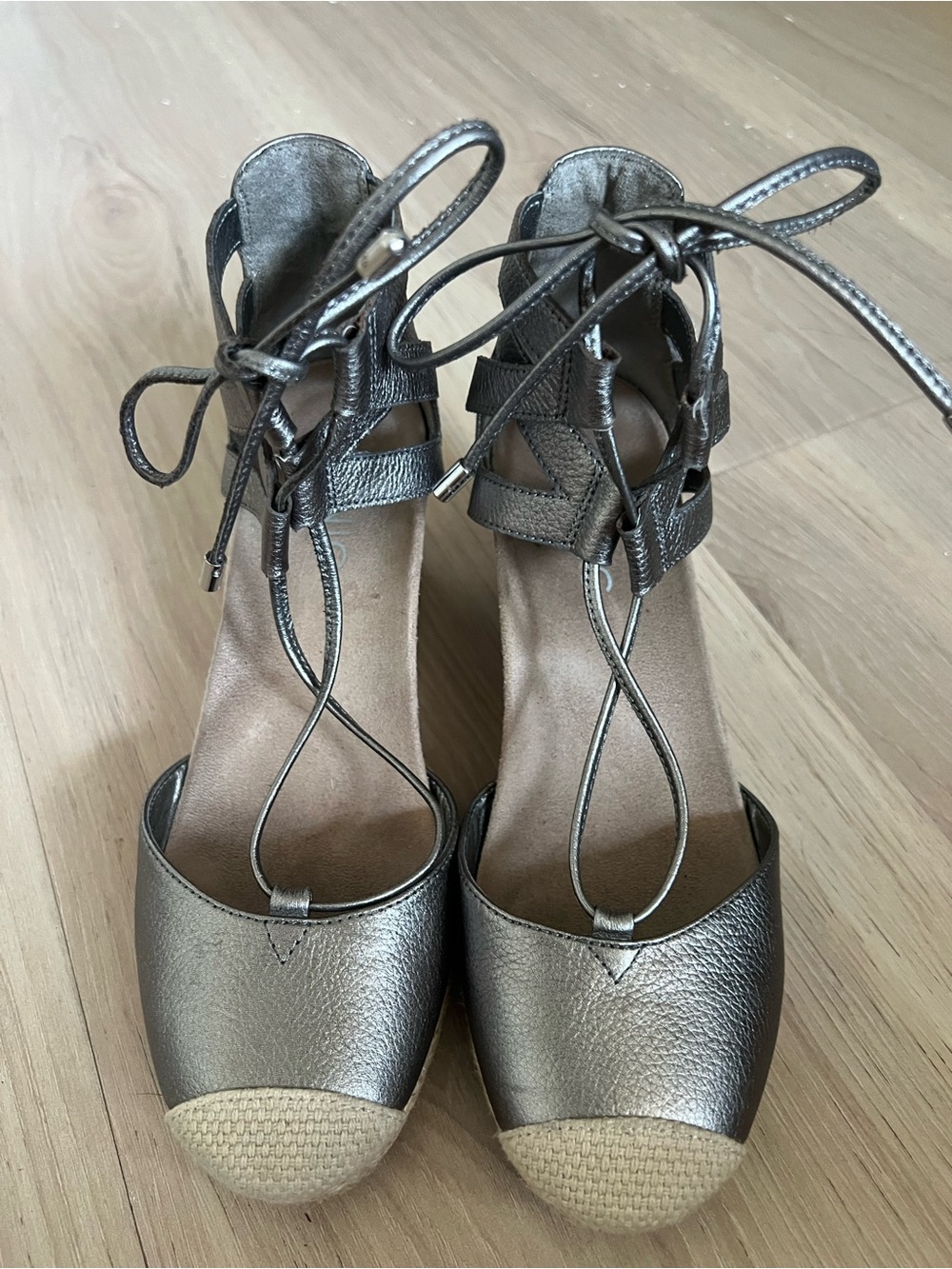 Vionic Metallic Pewter Lace-Up Espadrille Wedge